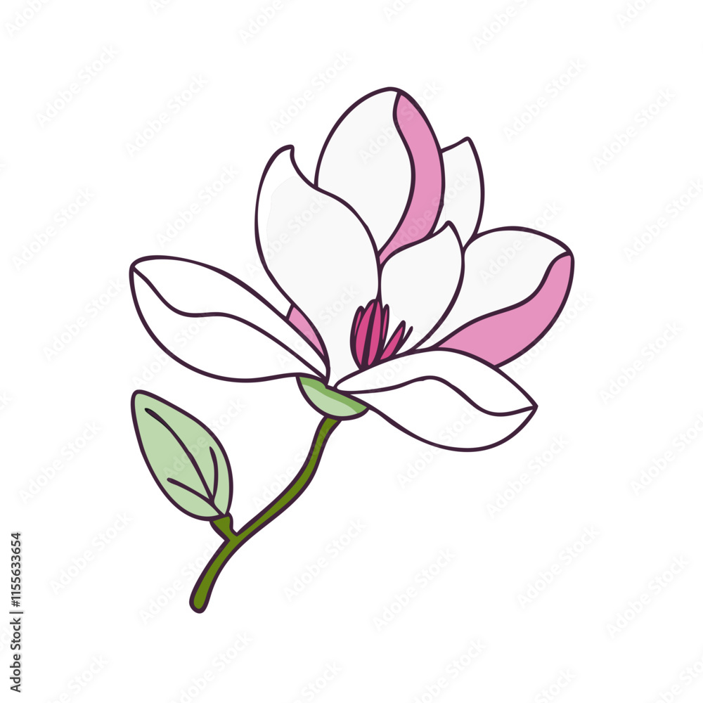 Obraz premium magnolia flower illustration, flower vector art, flower icon - Minimalistic flat illustration of magnolia flower flower, perfect for icons, logos, and floral-themed designs.