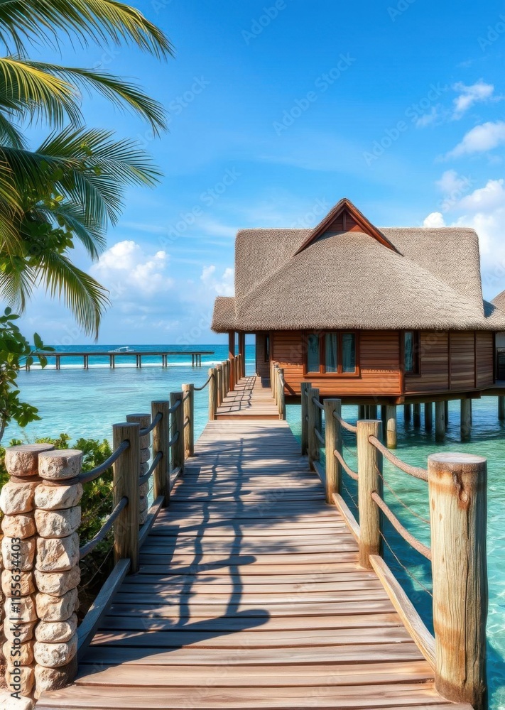 Beach Wallpaper of Exit from the bungalow to the wooden bridge the fresco photo wallpapers beach wallpaper Ultra realistic Photorealistic Beach Wallpaper of Exit from the bungalow to the wooden bridge the fresco photo wallpapers beach wallpaper Ultra realistic Photorealistic