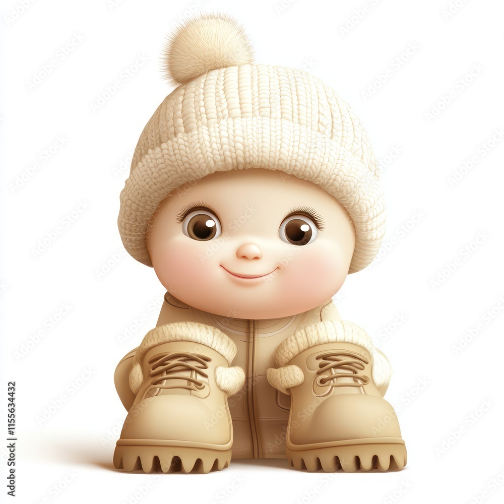 A baby with a tiny hat and matching booties. vector style art 3d illustration Isolated on White Background A baby with a tiny hat and matching booties. vector style art 3d illustration Isolated on White Background