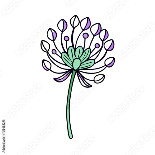 allium flower illustration, flower vector art, flower icon - Minimalistic flat illustration of allium flower flower, perfect for icons, logos, and floral-themed designs.

