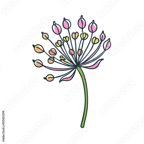allium flower illustration, flower vector art, flower icon - Minimalistic flat illustration of allium flower flower, perfect for icons, logos, and floral-themed designs.

