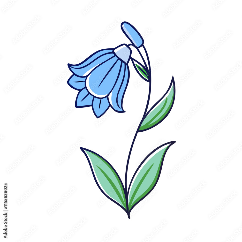 Obraz premium bluebell flower illustration, flower vector art, flower icon - Minimalistic flat illustration of bluebell flower flower, perfect for icons, logos, and floral-themed designs.