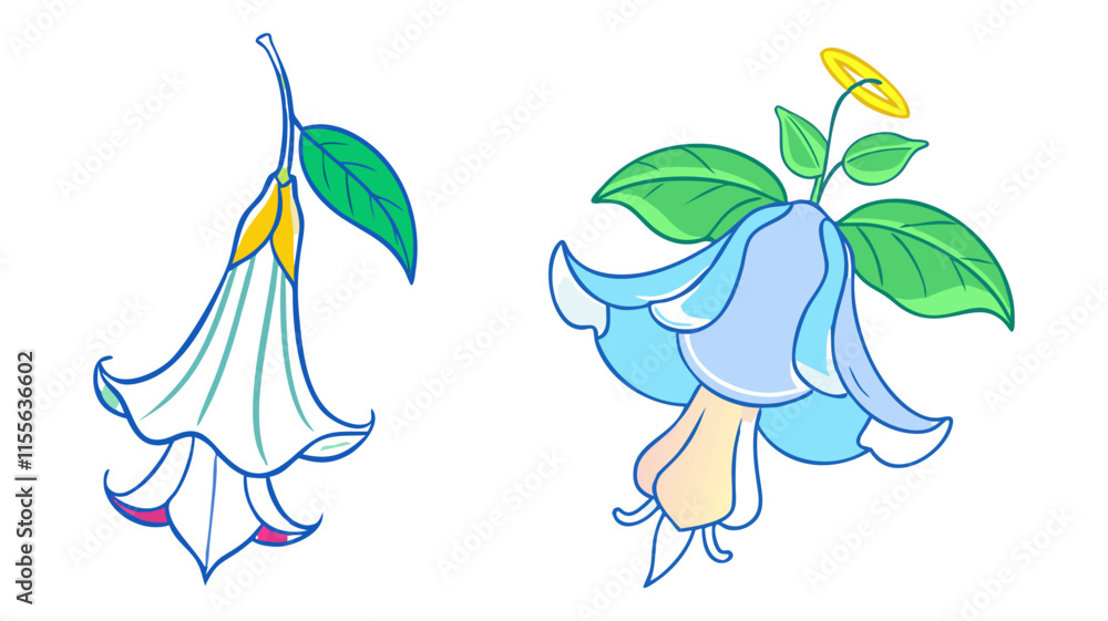 Fototapeta premium angel s trumpet flower illustration, flower vector art, flower icon - Minimalistic flat illustration of angel s trumpet flower flower, perfect for icons, logos, and floral-themed designs.
