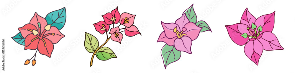 Fototapeta premium bougainvillea flower illustration, flower vector art, flower icon - Minimalistic flat illustration of bougainvillea flower flower, perfect for icons, logos, and floral-themed designs.