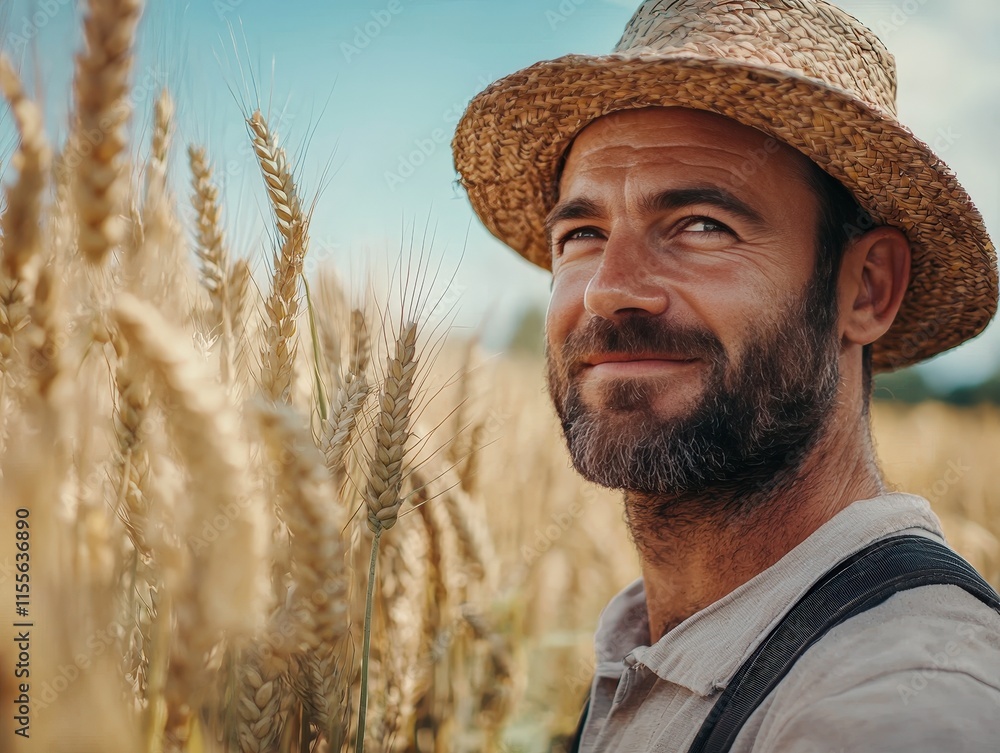 Fototapeta premium Field-crop agronomist performs his work professionally at his workplace, he loves his job very much