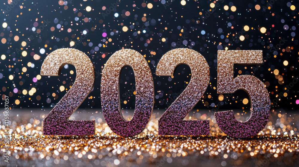 Glittering numbers 2025 with sparkling background create festive atmosphere Glittering numbers 2025 with sparkling background create festive atmosphere