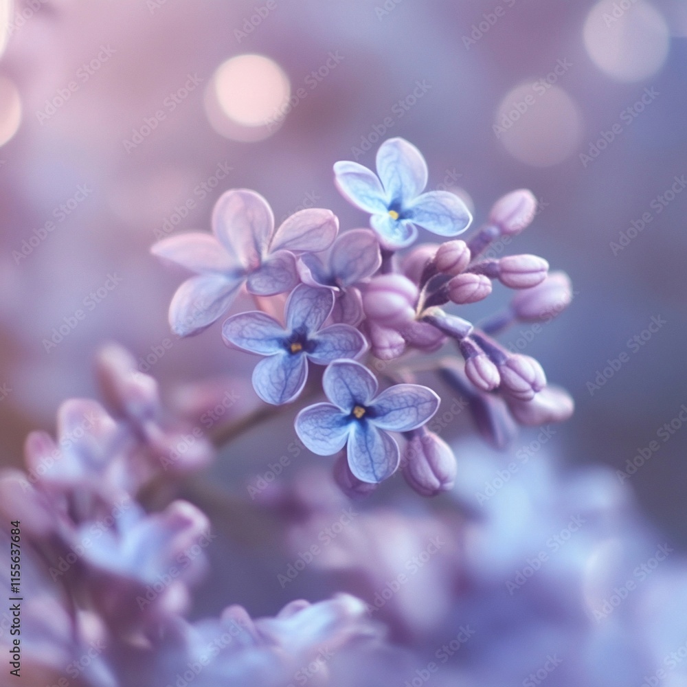Vibrant lilac flowers bloom beautifully under soft pastel lighting in springtime Vibrant lilac flowers bloom beautifully under soft pastel lighting in springtime