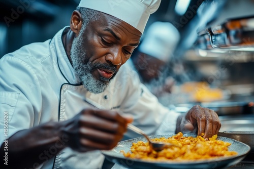 Chef enjoys preparing a fresh salad in a modern restaurant kitchen