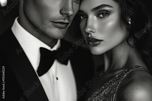 Elegant couple celebrating with champagne at a glamorous evening event