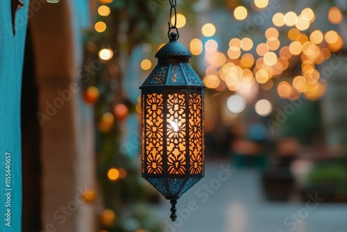 Softly glowing lanterns illuminate a serene garden during twilight hours