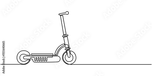 Continuous one line drawing scooter on a white background. vector illustration, Scooter in continuous line art drawing style. Stand-up scooter for short distance transportation minimalist black linear