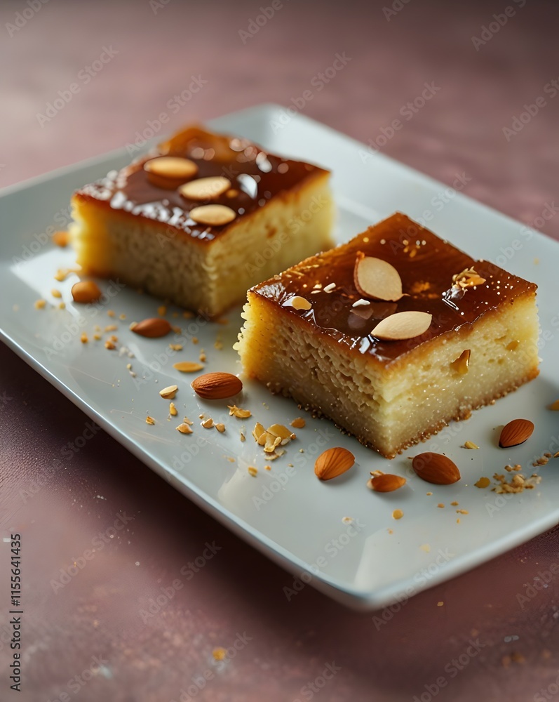 Square Slices of Syrup-Soaked Basbousa Square Slices of Syrup-Soaked Basbousa