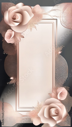 Postcard, delicate floral frame with pink roses and empty space for text in elegant design
