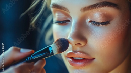 Reveling in beauty A closeup of a woman getting makeup applied in a serene se...