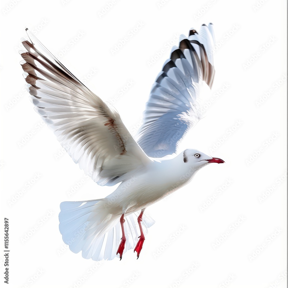 Fototapeta premium A white bird with red feet is flying in the air