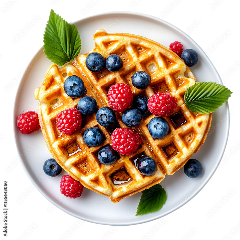 Waffle with berries on a plate Waffle with berries on a plate
