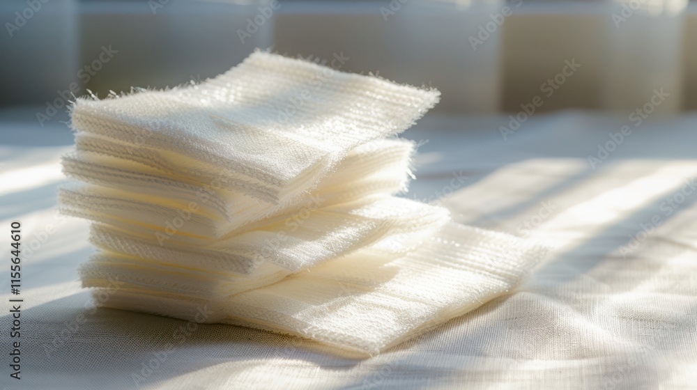 Soft White Gauze Stacked on Fabric in Sunlight Soft White Gauze Stacked on Fabric in Sunlight