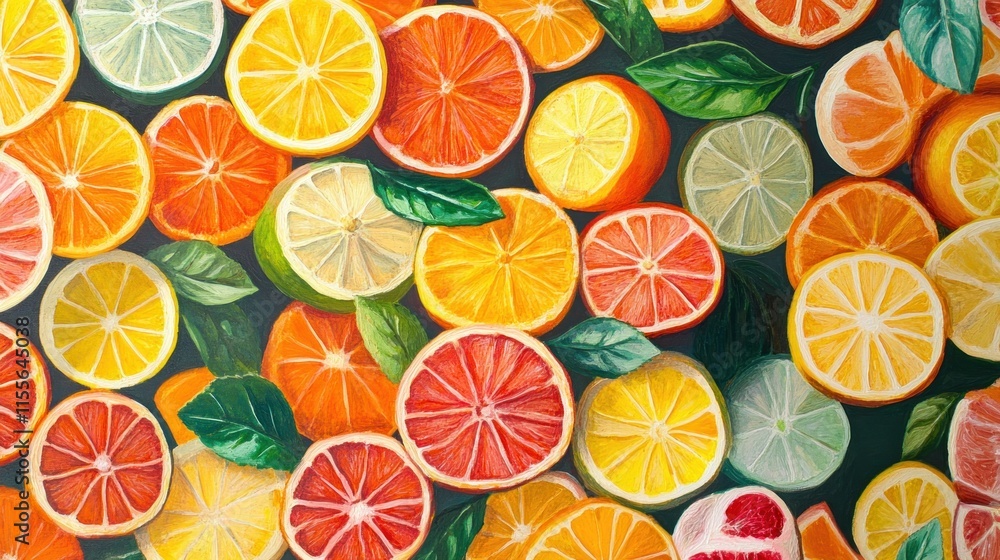 Obraz premium Vibrant citrus fruit slices background.