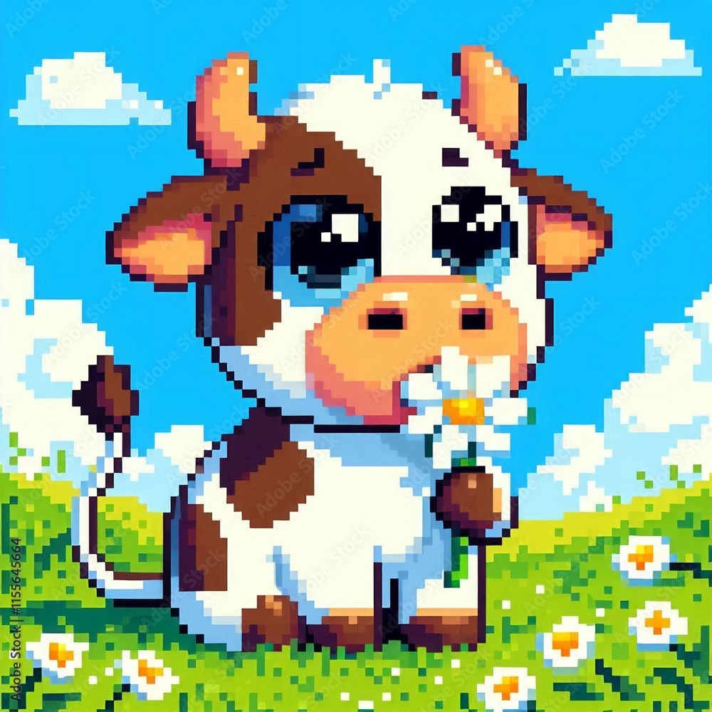 Naklejka premium cow portrait, pixel art