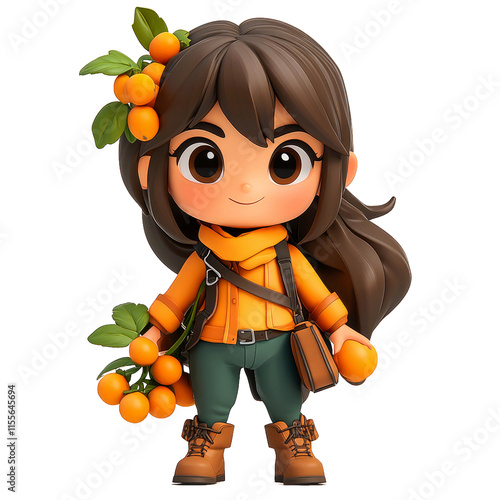 Cute girl cartoon character holding oranges. photo