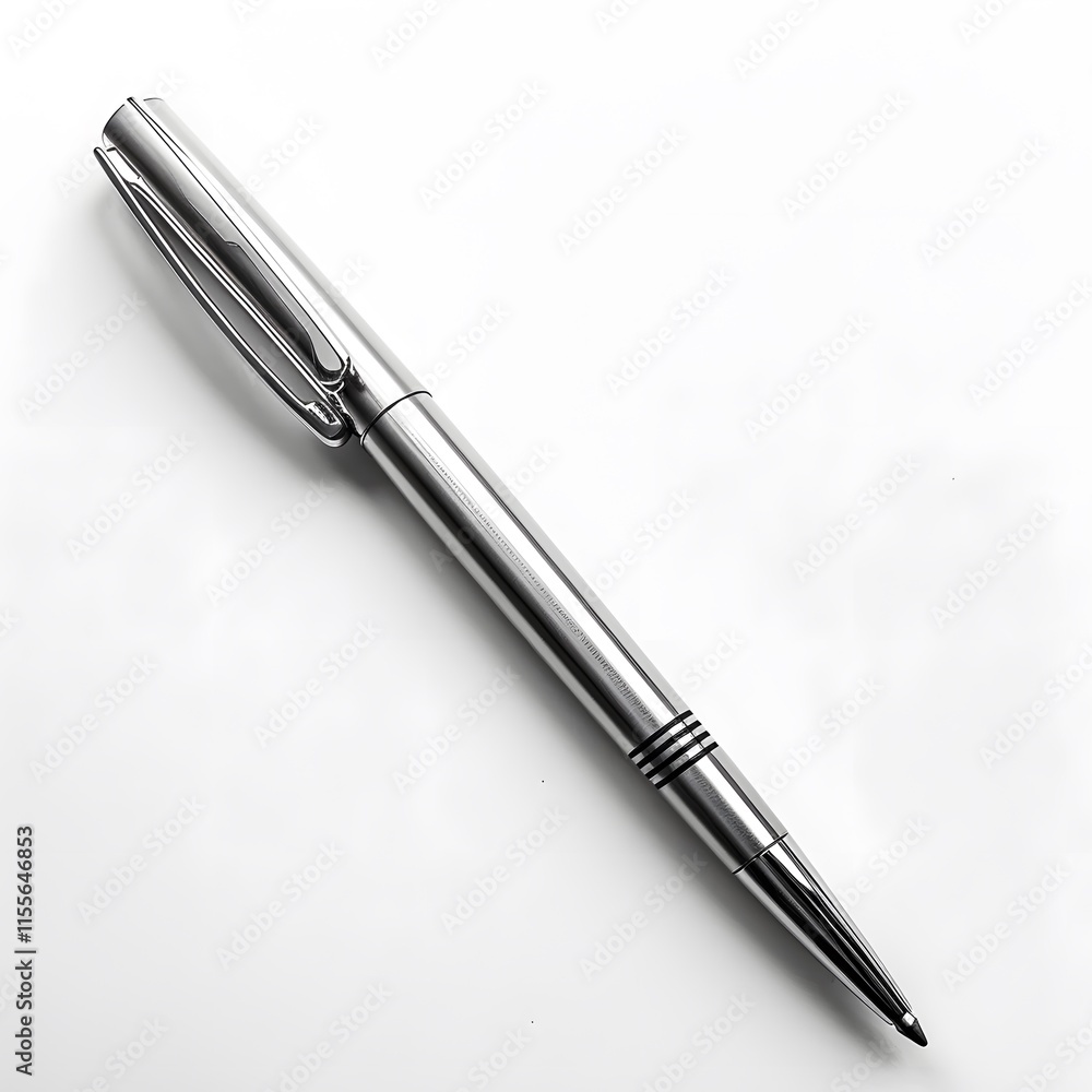 Sleek Metallic Pen on White Background for Creative Projects Sleek Metallic Pen on White Background for Creative Projects