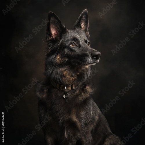 Majestic german shepherd dog portrait against dark background photo