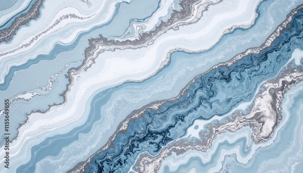 Fototapeta premium Elegant blue marble abstract pattern in cool tones with metallic accents