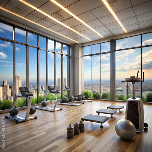 a gym with a large window and a large window with