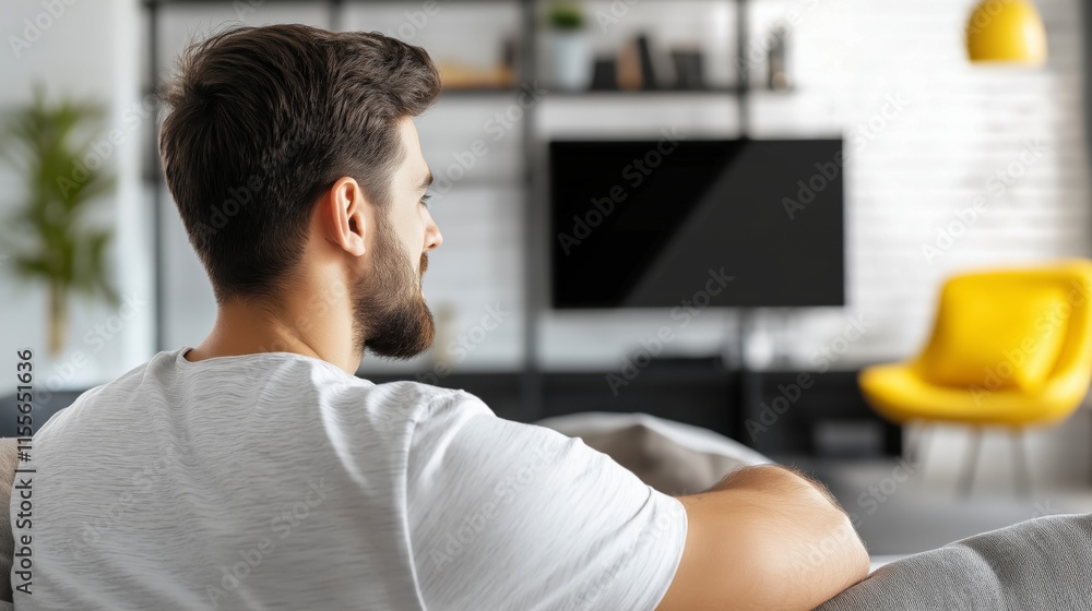 Fototapeta premium Professional Man Engaged in Video Call at Home with Modern Interior Design