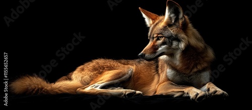 Coywolf resting on black background. (1) photo