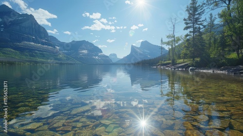 Serene Mountain Lake Reflection in Glacier National Park photo