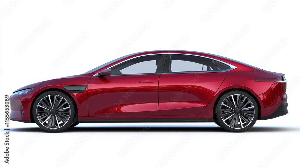 Red electric car profile view, isolated on white. Red electric car profile view, isolated on white.