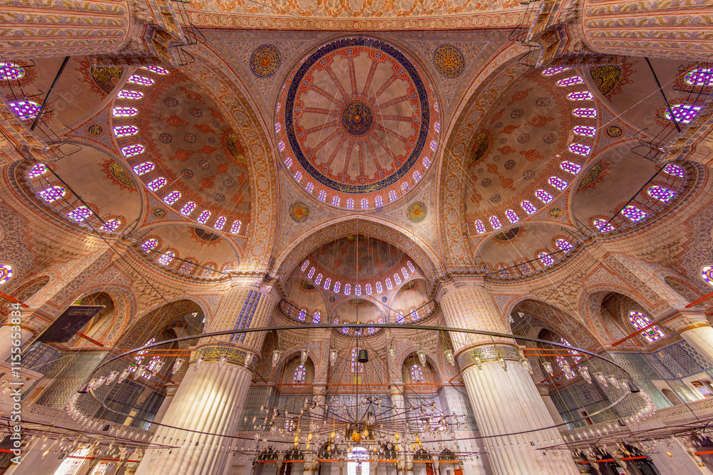 Interior of The Sultanahmet Mosque (Blue Mosque) in Istanbul ( Turkish: Sultan Ahmet Cami)