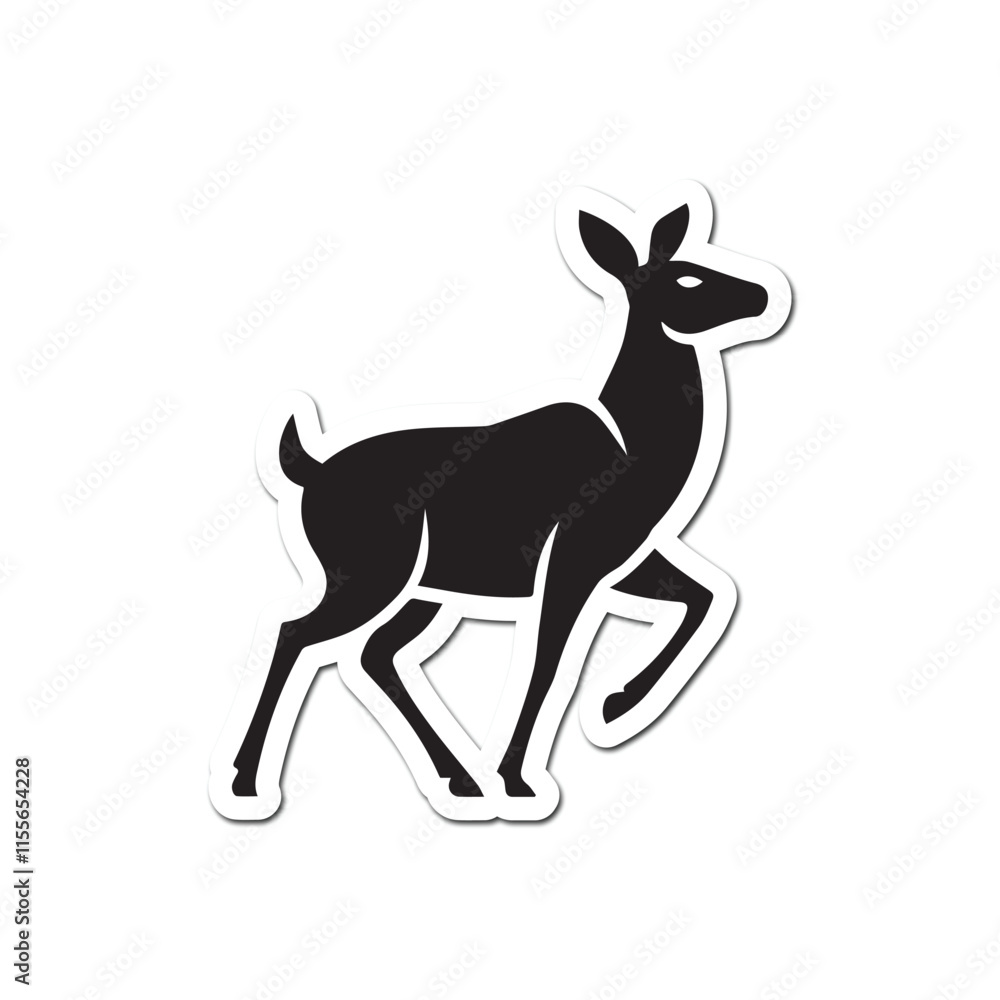 Stylized black deer silhouette in mid-stride on white background minimalist wildlife design