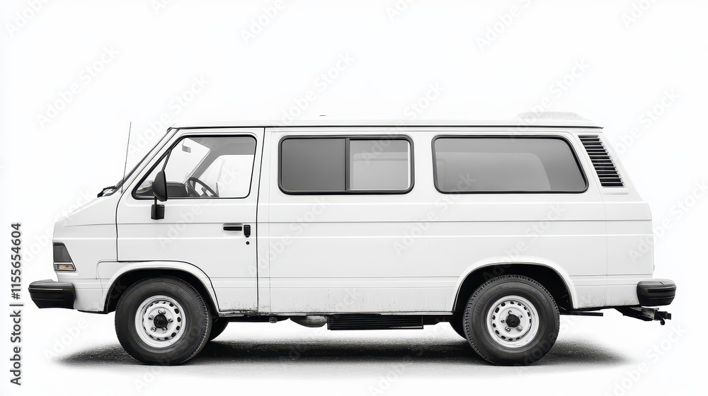 White van side profile on white background. White van side profile on white background.