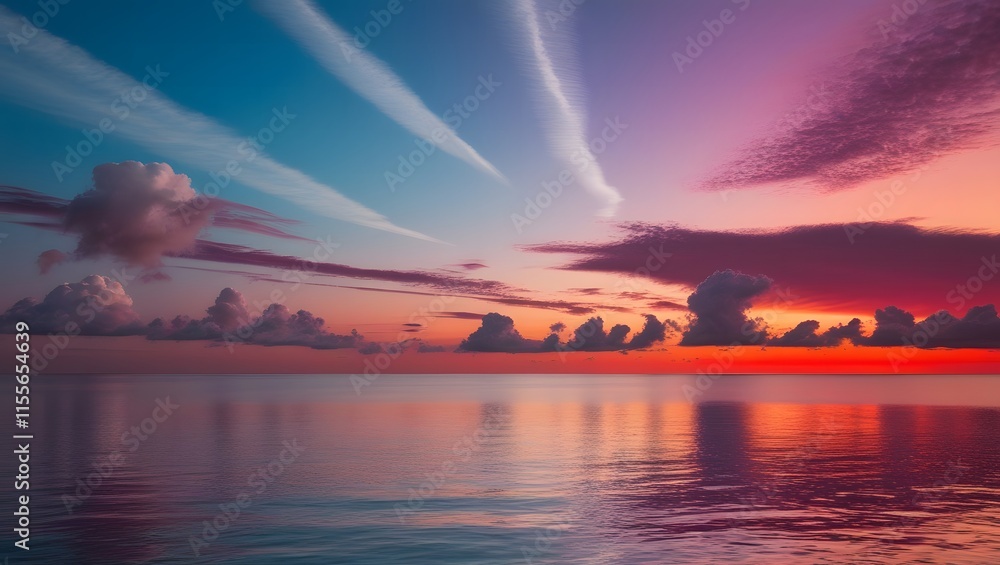 Fototapeta premium Vivid Ocean Sunset with Colorful Sky Reflections