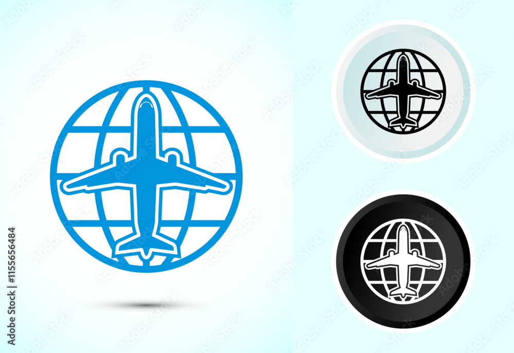 Airplane Icon Button Design Illustration. Flight Transport Sign. Travel, Holiday symbol Airplane Icon Button Design Illustration. Flight Transport Sign. Travel, Holiday symbol