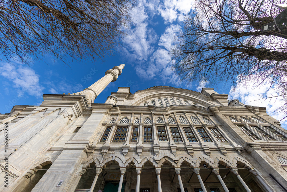 A beautiful view of the Nuruosmaniye Camii, the mosque near the Grand Bazaar in Istanbul, Turkey