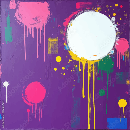 Vibrant Abstract with Central White Circle and Colorful Drips