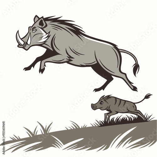 A fast-running warthog escaping a predator in a dynamic, action-packed digital artwork.