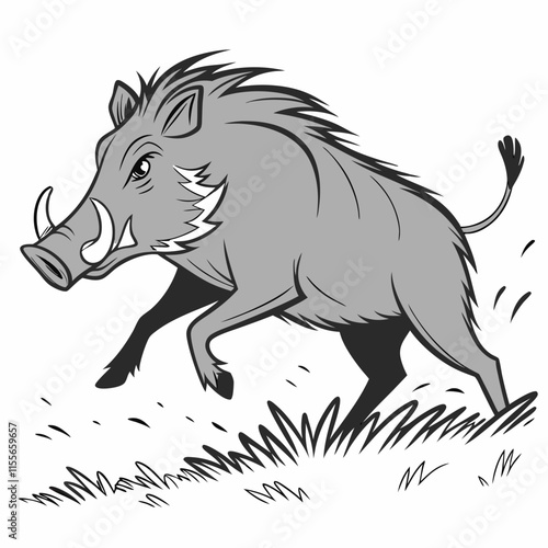 A fast-running warthog escaping a predator in a dynamic, action-packed digital artwork.