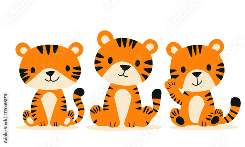 Three Adorable Tigers Sitting in a Row