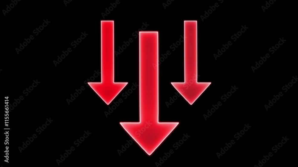 Arrow animation red chroma down light and black background. 4k animation 3 arrow icon video. Arrow animation red chroma down light and black background. 4k animation 3 arrow icon video.