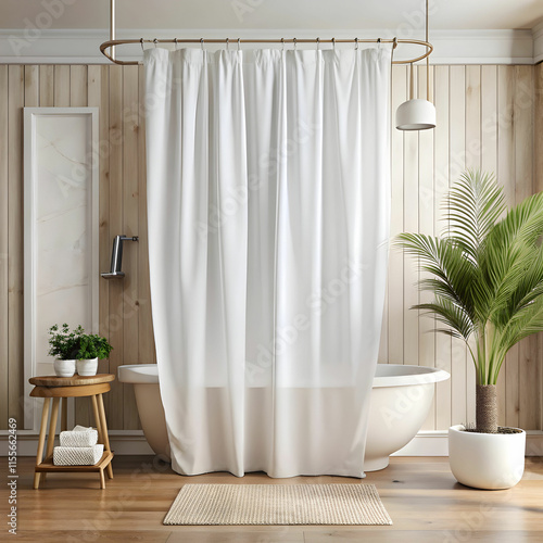 blank white shower curtain mockup boho bathroom