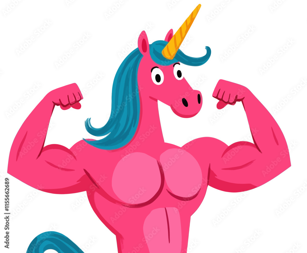 Strong Pink Unicorn Showing Off Muscles Strong Pink Unicorn Showing Off Muscles