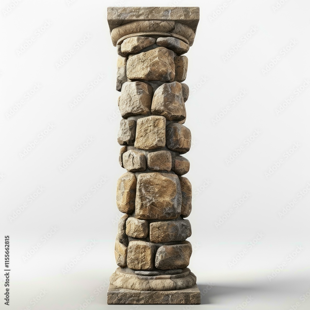 Rustic stone column with detailed textures, evoking ancient architecture and strength Rustic stone column with detailed textures, evoking ancient architecture and strength