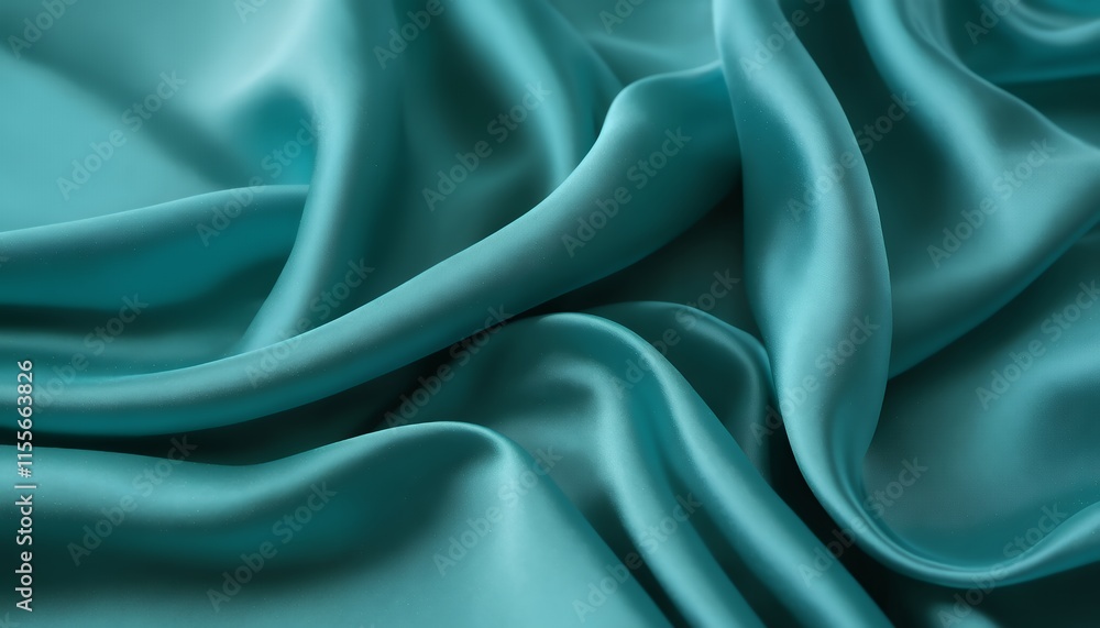 Obraz premium Teal Silk Fabric Draped Luxurious Soft Smooth Flowing Waves Texture