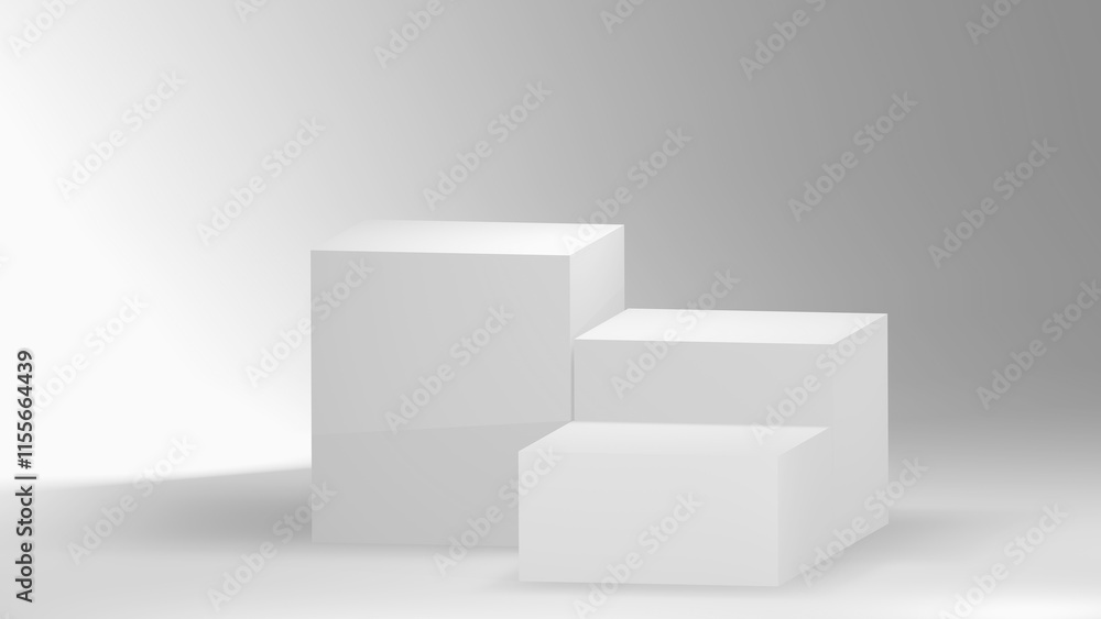 3D three white pedestal layer product stand podium display 3D three white pedestal layer product stand podium display