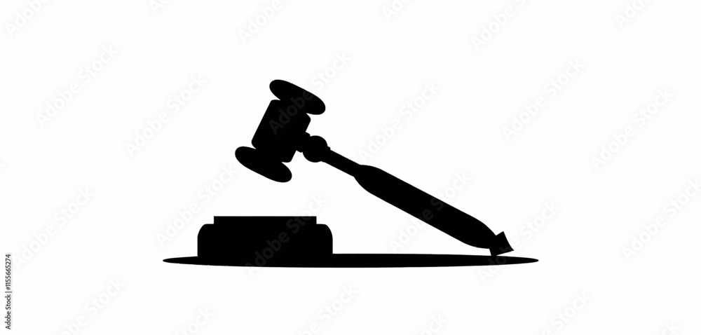 Silhouette of a judge's gavel striking block Silhouette of a judge's gavel striking block