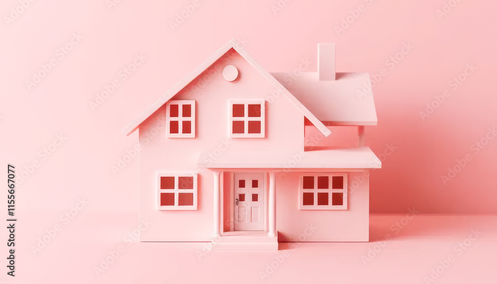 Pink house with a white door and windows Pink house with a white door and windows